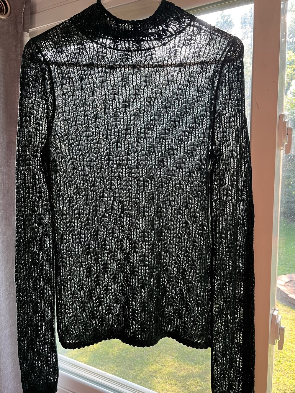 Peruvian Connection Black Sheer Mock Neck Knit Sweater